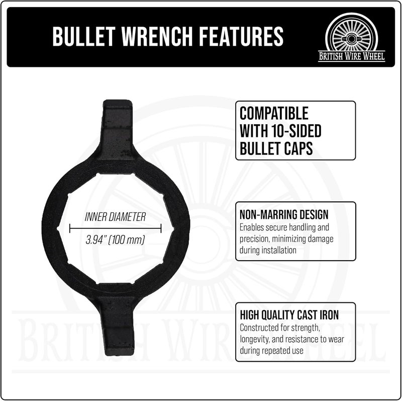 British Wire Wheel 4lb Lead Hammer and 10-sided Bullet Wrench Set - Dead Blow Lead Hammer + Bullet/Diamond Wrench are Essential Tools for Lowriders with Bullet Knock-Off Spinner Cap Fitted Wire Wheels - Image 4